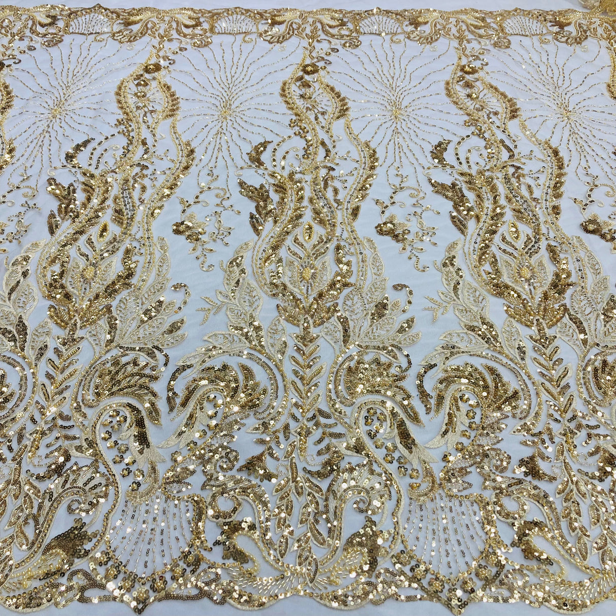 Beaded Lace Fabric on Polyester Net Mesh