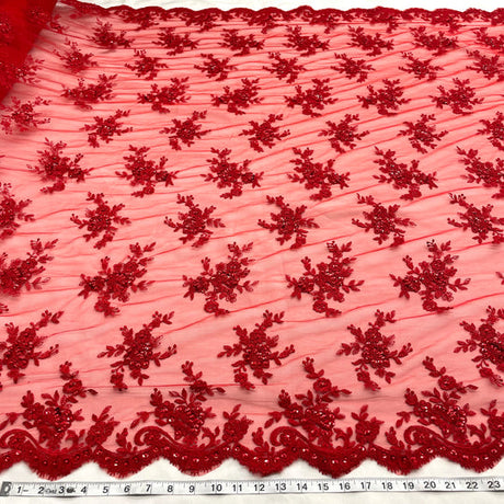 1 Yard Corded Bridal Lace Fabric Embroidered 100 Percent Polyester Net Mesh 50 inch Width