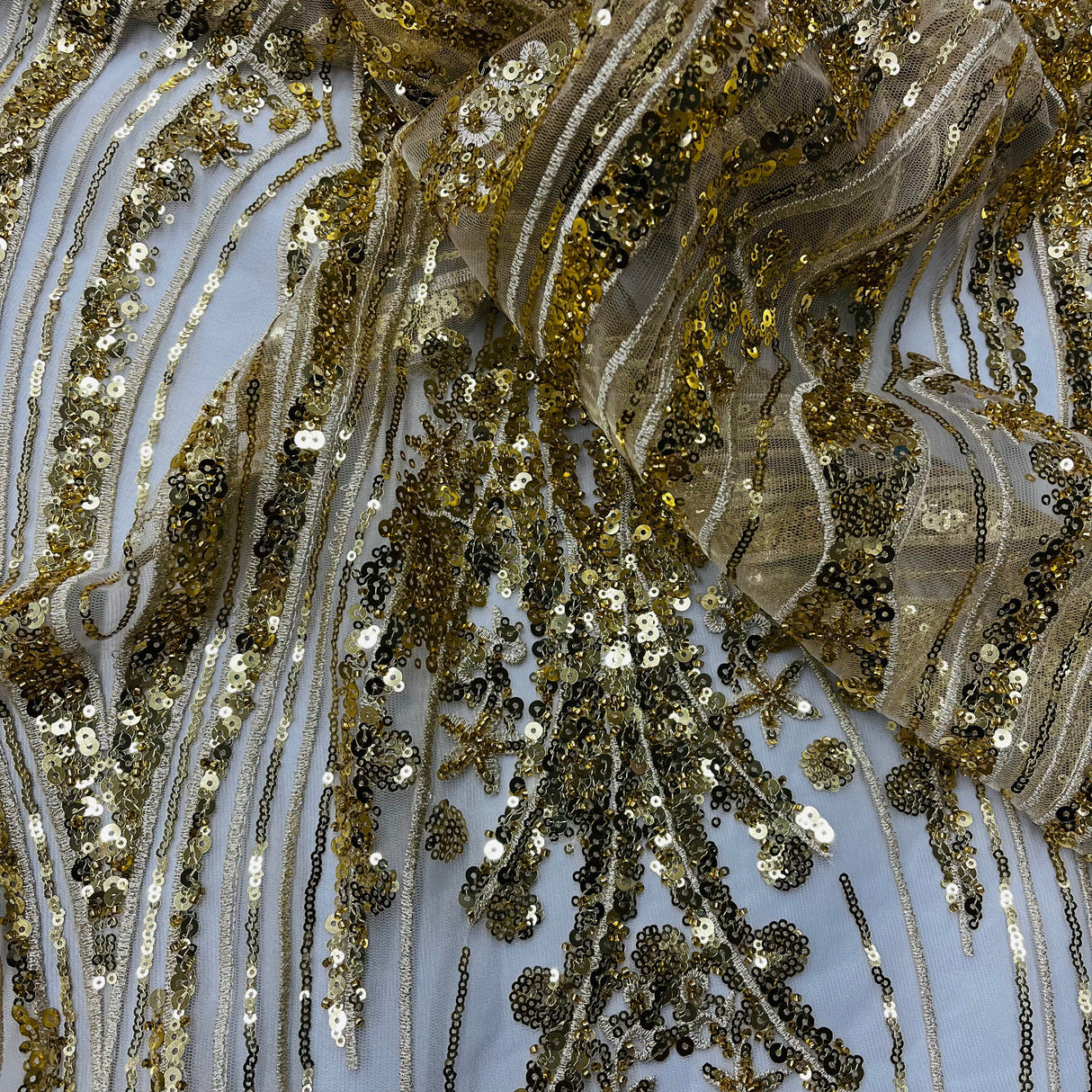 Beaded Lace Fabric Embroidered on Polyester Net Mesh