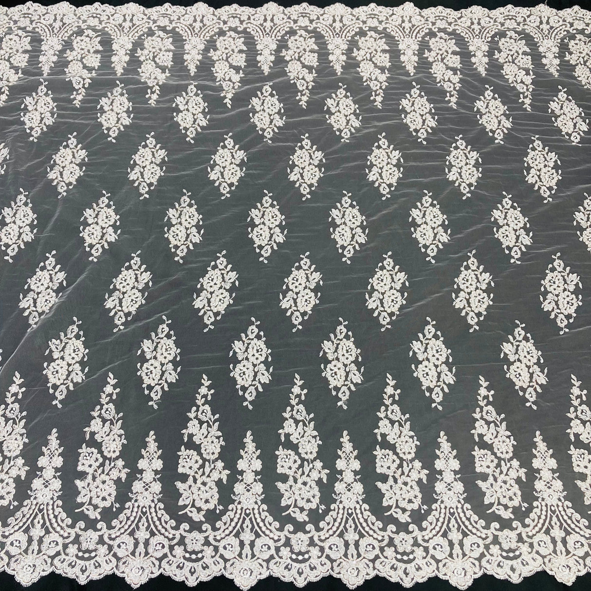 Beaded Corded Lace Fabric on Polyester Net Mesh