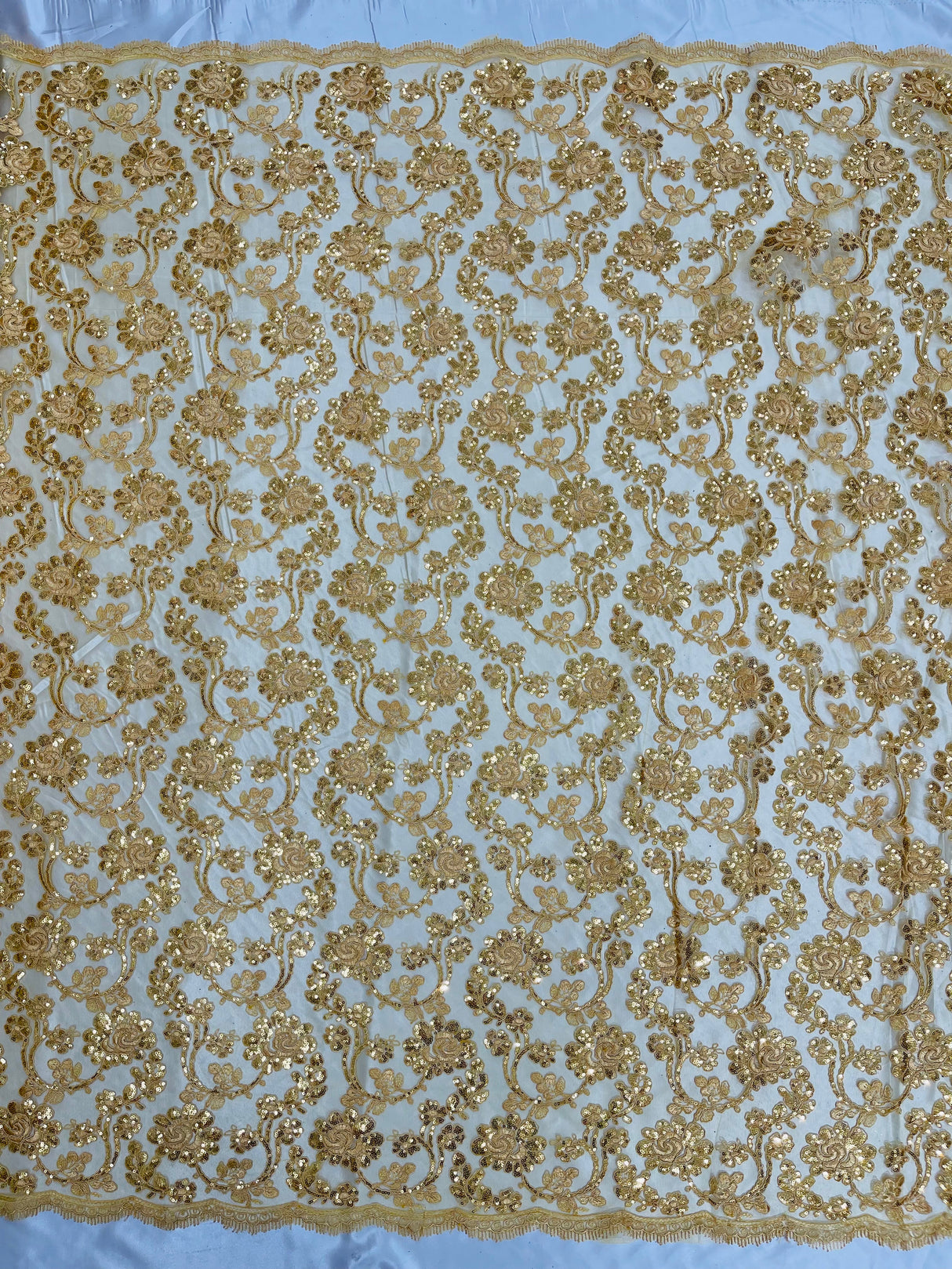 Pamela Floral Lace Polyester Fabric - Floral Corded Embroidered Sequin Lace, 50-54" Width (1 Yard)