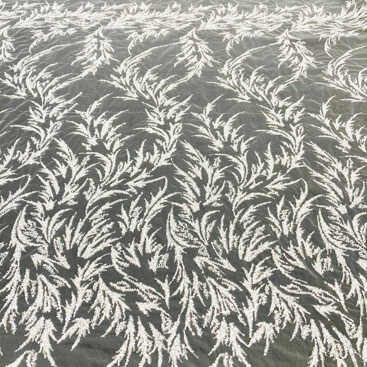 Beaded Lace Fabric on Polyester Net Mesh 54"