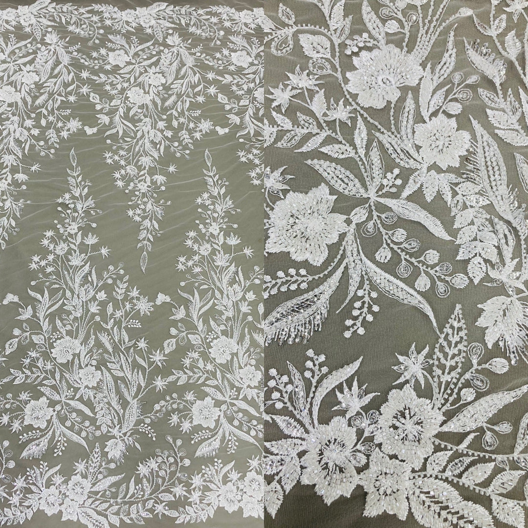 1 Yard Beaded Lace Fabric Embroidered on 100% Polyester Net Mesh