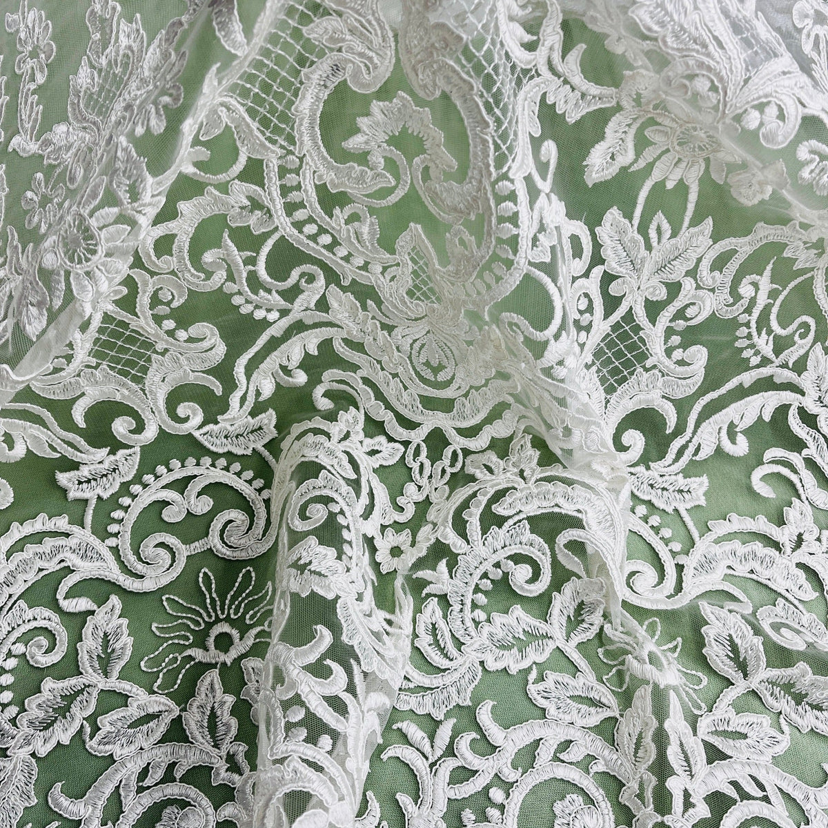 1 Yard Corded Bridal Lace Fabric, Embroidered 100% Polyester Net Mesh for Wedding Dresses