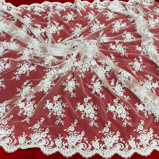 1 Yard Corded Bridal Lace Fabric Embroidered on 100% Polyester Net Mesh | Lace USA - 96517W - Purple - 56" Wide