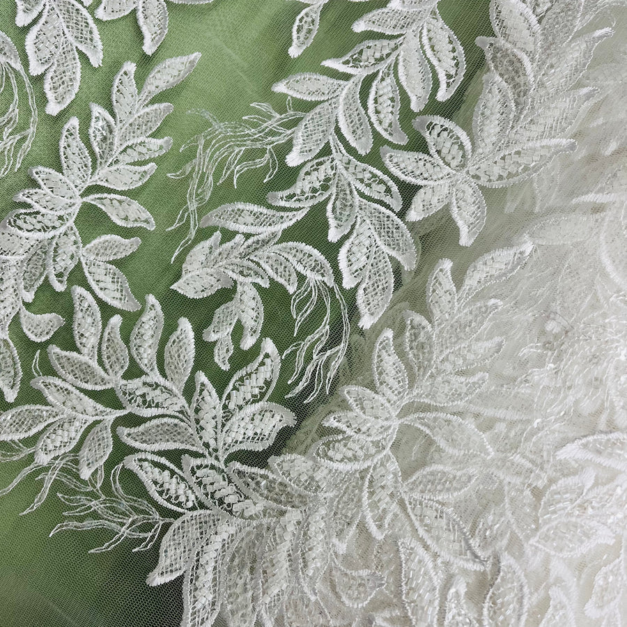 1 Yard Handmade Beaded Lace Fabric Embroidered on Polyester Net Mesh 54 inch Width