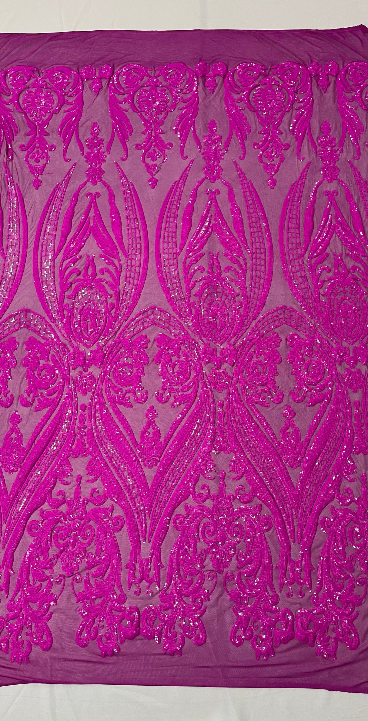 Big Sequin Damask Polyester Fabric - Damask Sequin Mesh, 54" Width (1 Yard)