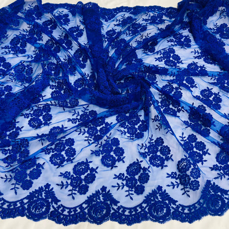 1 Yard Corded Bridal Lace Fabric Embroidered on 100% Polyester Net Mesh – 50"