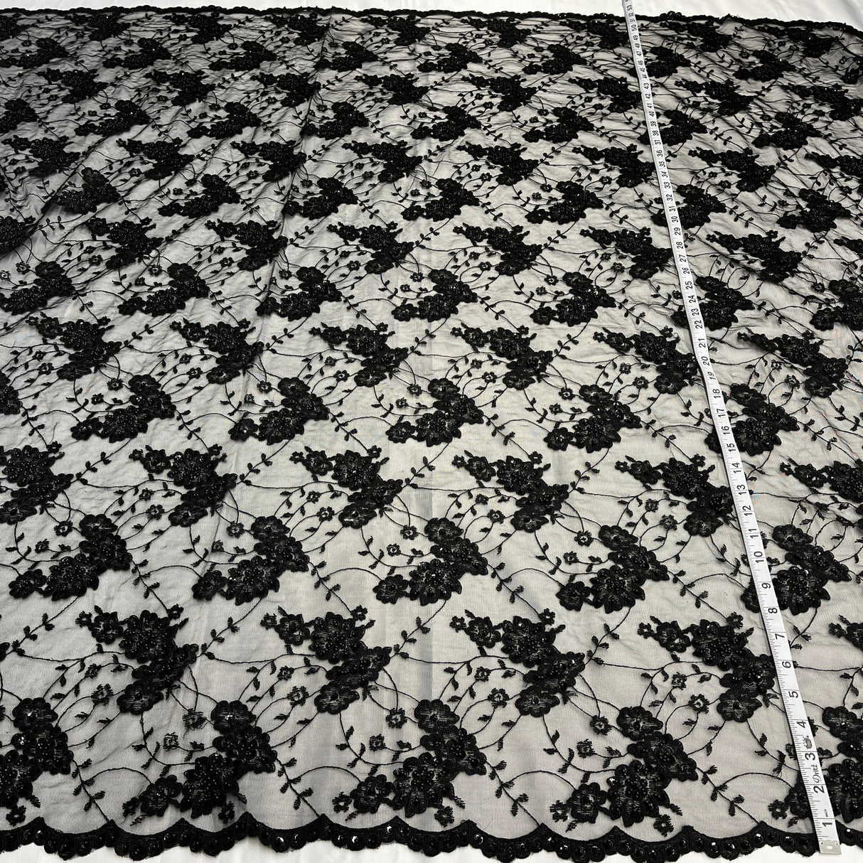 Beaded Corded Lace Fabric 100% Polyester Net Mesh 52"