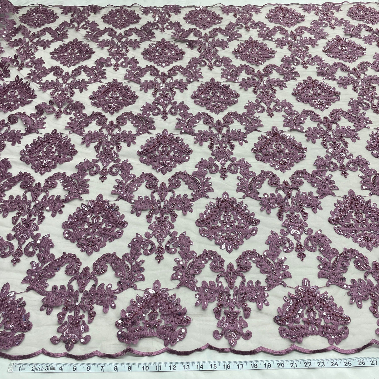 Beaded Lace Fabric on Polyester Net Mesh 56"