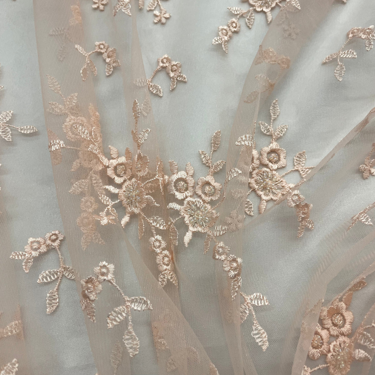 Beaded Lace Fabric on Polyester Net Mesh
