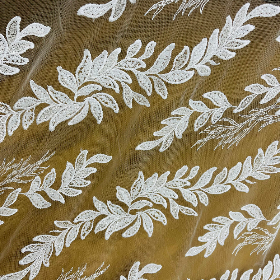 1 Yard Handmade Beaded Lace Fabric Embroidered on Polyester Net Mesh 54 inch Width