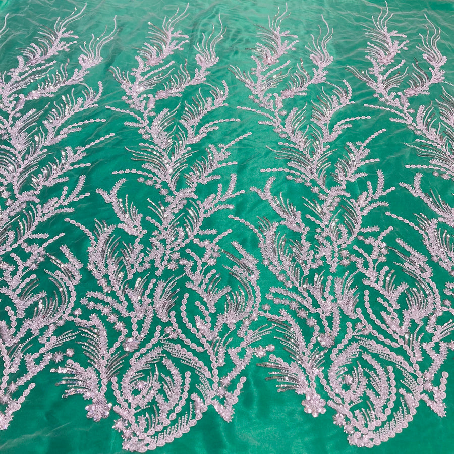 1 Yard Beaded Lace Fabric Embroidered on 100% Polyester Net Mesh | Lace USA - GD-210904 - Ivory - 51" Width