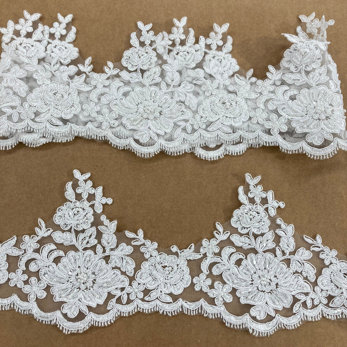 Beaded Floral Lace Trim White