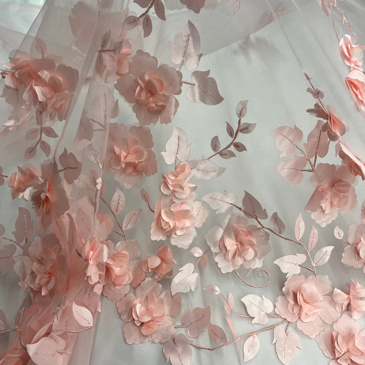 1 Yard 3D Floral Lace Fabric Embroidered on 100 Percent Polyester Soft Tulle Net Mesh White 60 inch Width