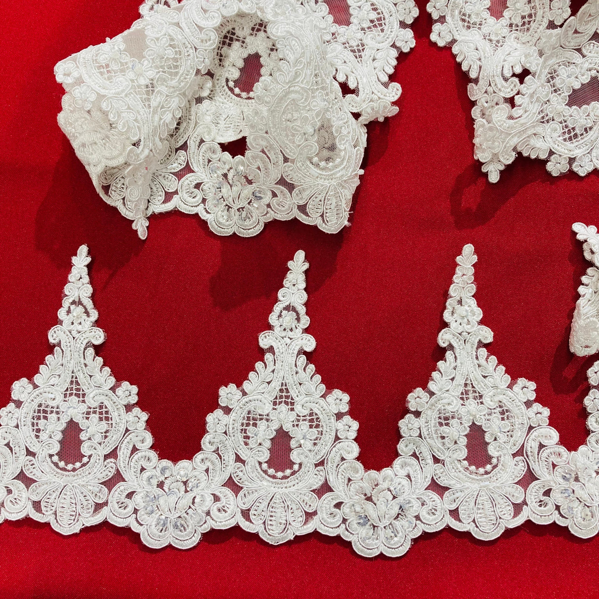 Beaded Corded Lace Trim 6" Ivory Silver