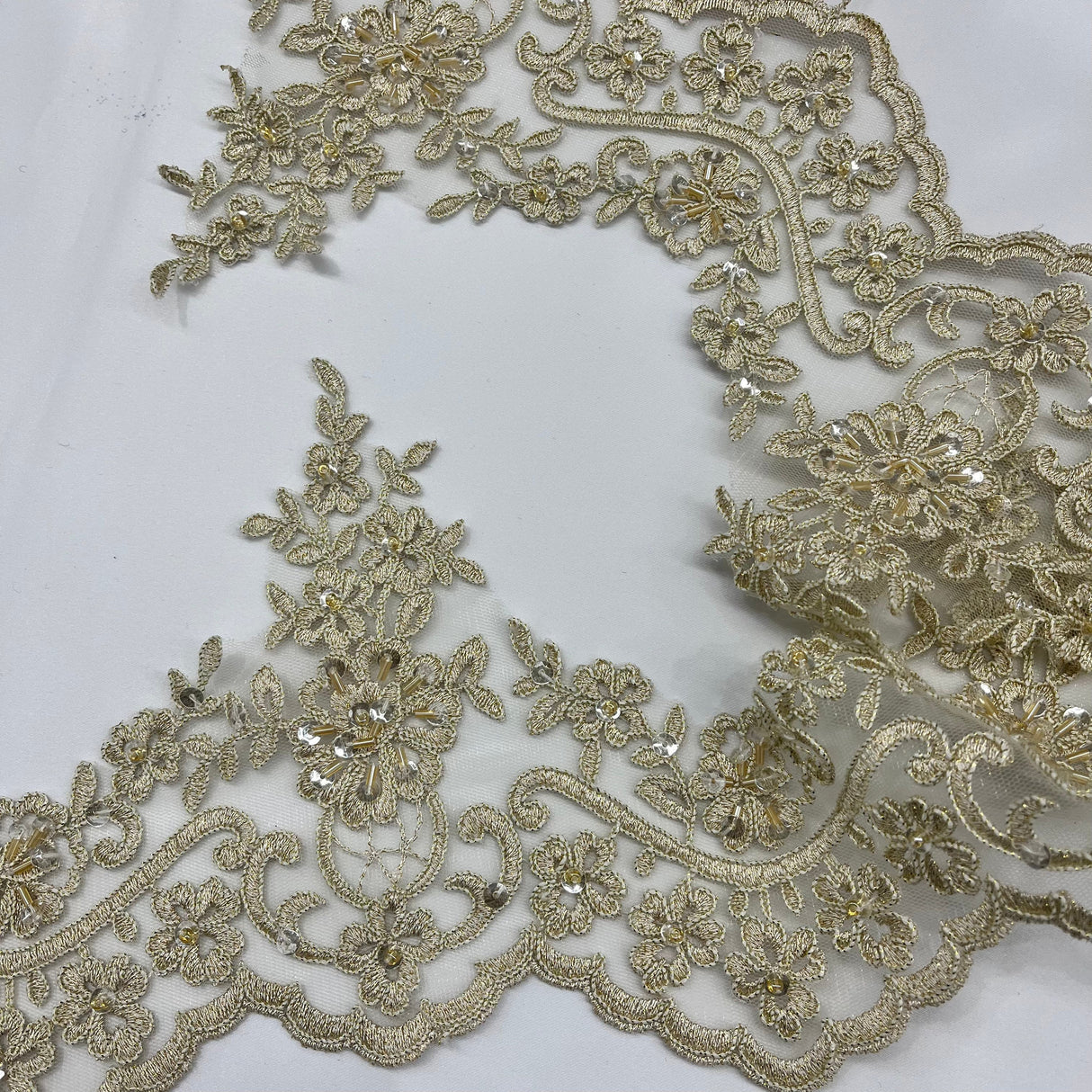 Beaded Corded Floral Lace Trim 6"