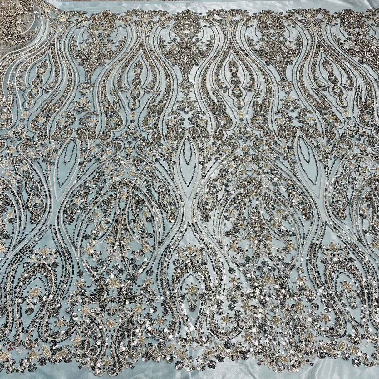Beaded Lace Fabric Embroidered on Polyester Net Mesh