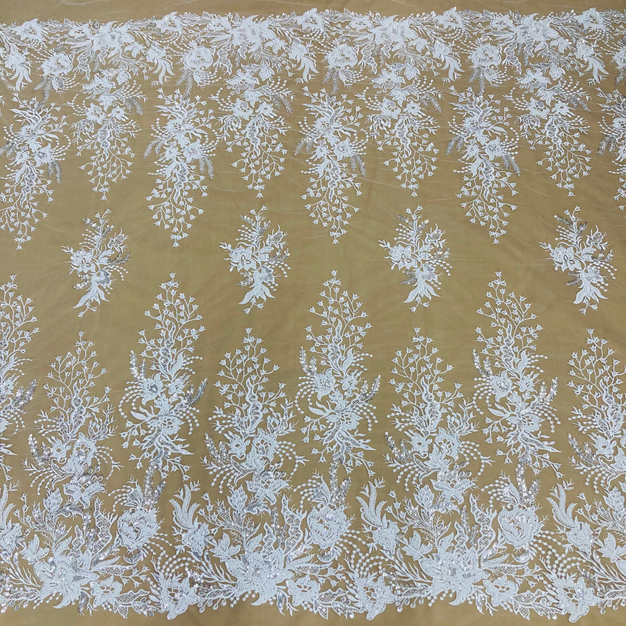 1 Yard Elegant Beaded Lace Fabric White