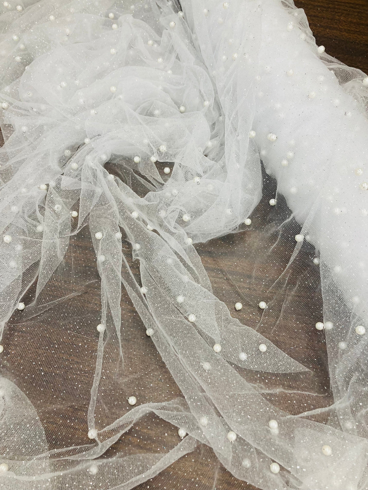 Glitter Mesh Fabric with Pearls