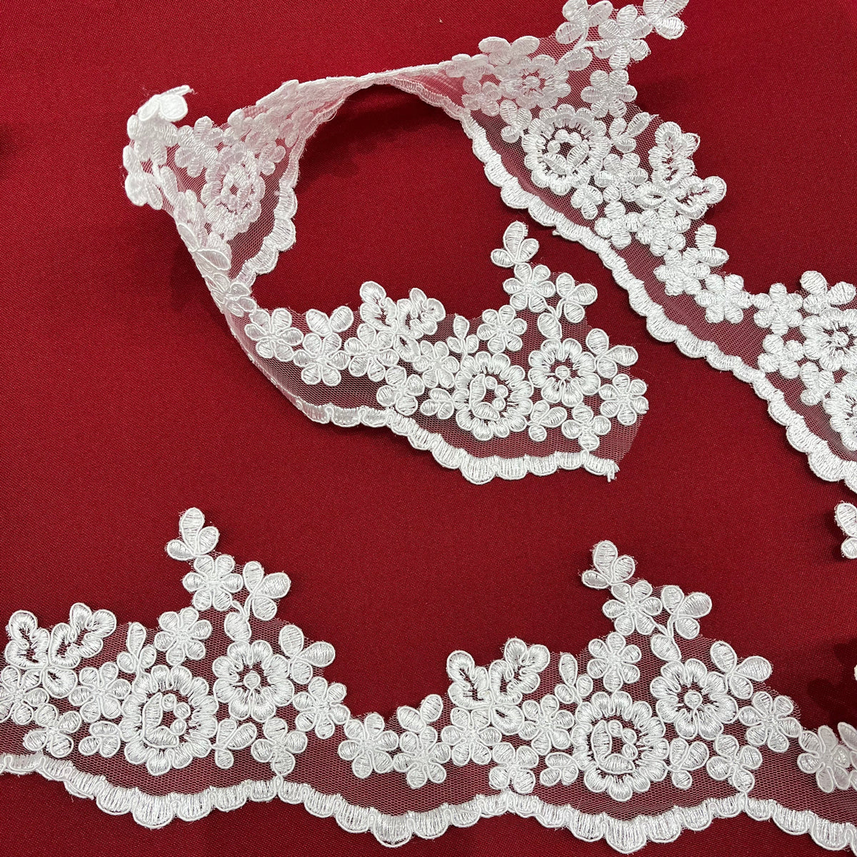 1 Yard Elegant Corded Lace Trimming with Embroidered Design on 100% Polyester Net Mesh