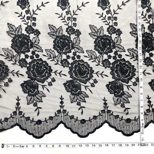 1 Yard Beaded Lace Fabric Embroidered on 100% Polyester Net Mesh | Lace USA - 30146W-BP - Fuchsia - 52" Wide