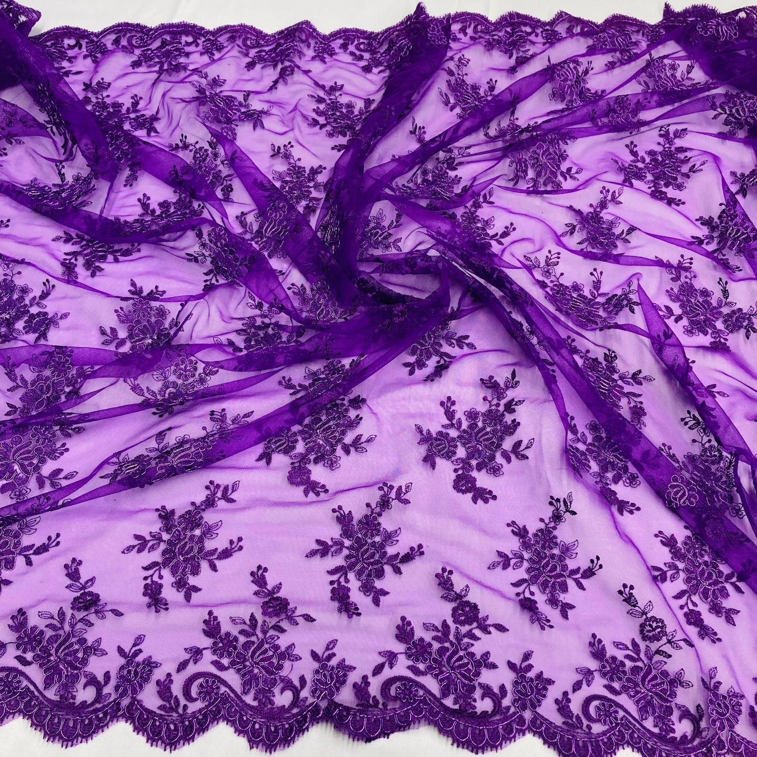 1 Yard Corded Bridal Lace Fabric Embroidered on 100% Polyester Net Mesh | Lace USA - 96517W - Purple - 56" Wide