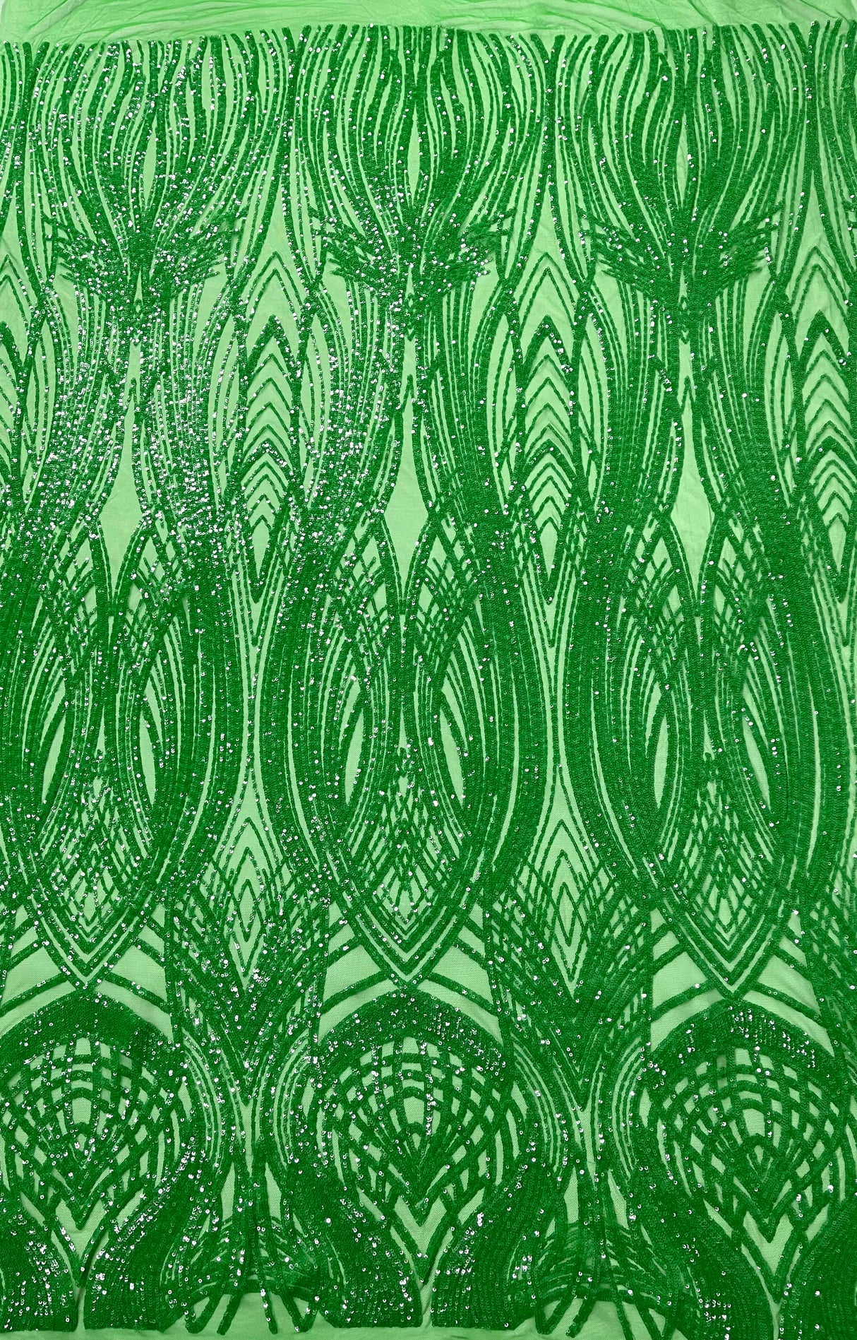 Feather Damask Shiny Sequin Design 4 Way Stretch Mesh Fabric - Iridescent Sequin Embroidered Mesh, 48-50" Width, 36" Length (1 Yard)