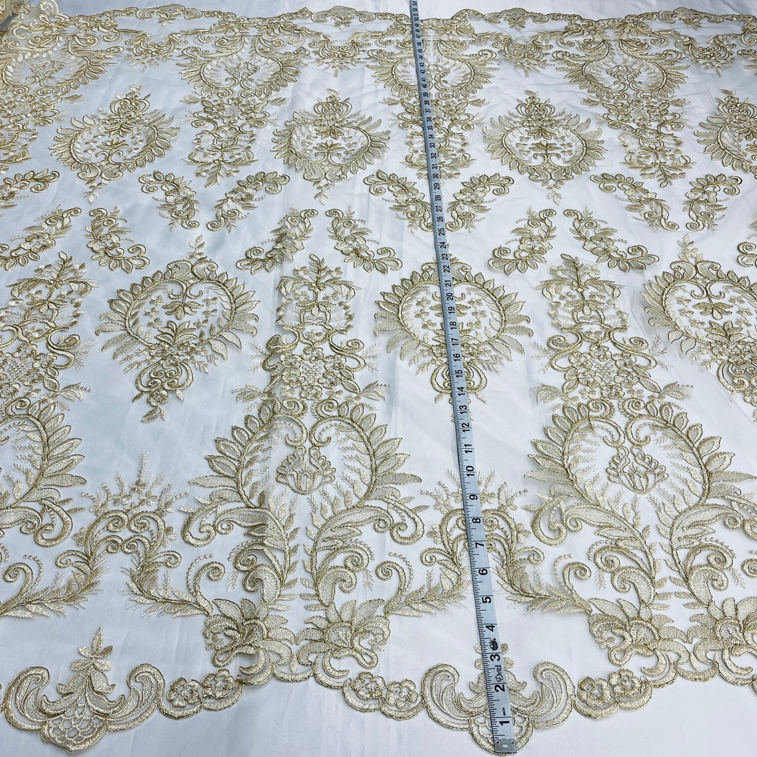 1 Yard Corded Bridal Lace Fabric Embroidered on Polyester Net Mesh 52 inch Width