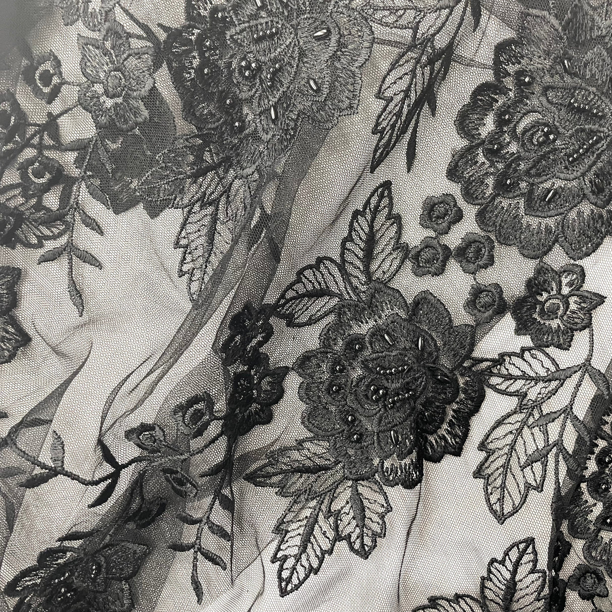Beaded Lace Fabric on Polyester Net Mesh