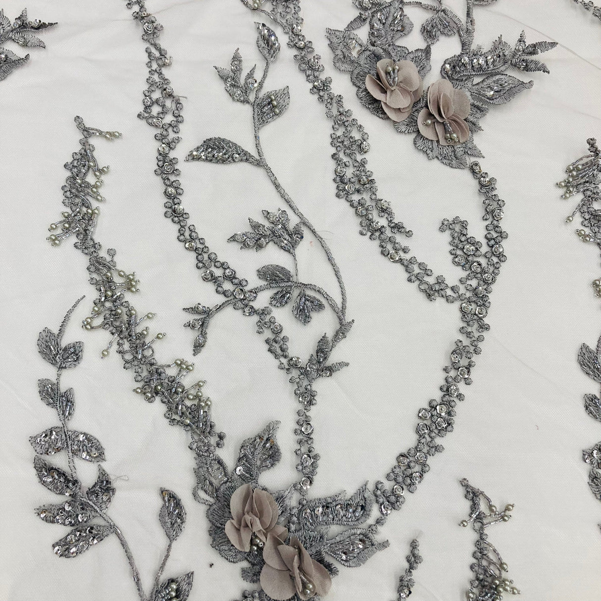 Beaded 3D Floral Lace Fabric 48" Wide