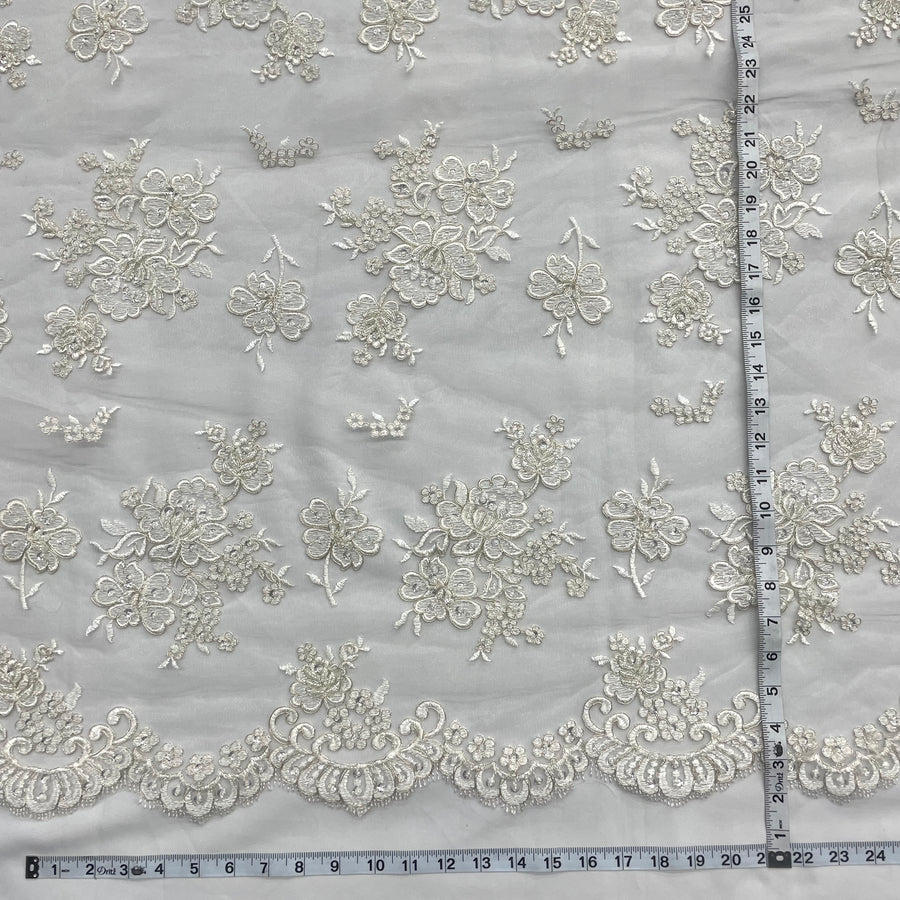 1 Yard Exquisite Beaded Lace Fabric Embroidered with Sequins on Polyester Net Mesh