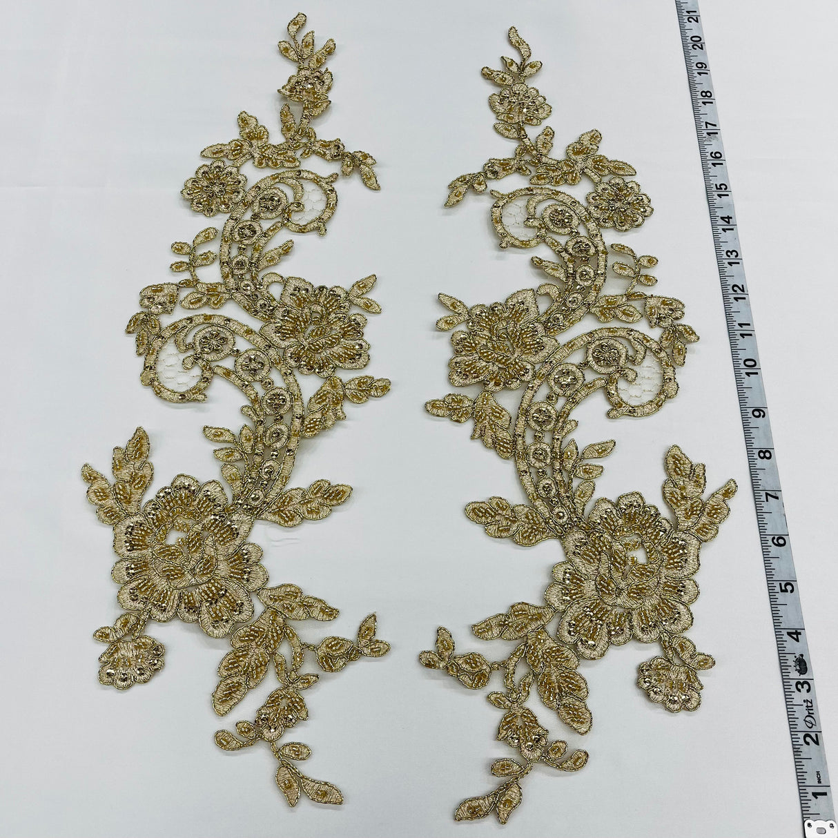 Beaded Corded Floral Lace Applique 20" x 5.5"