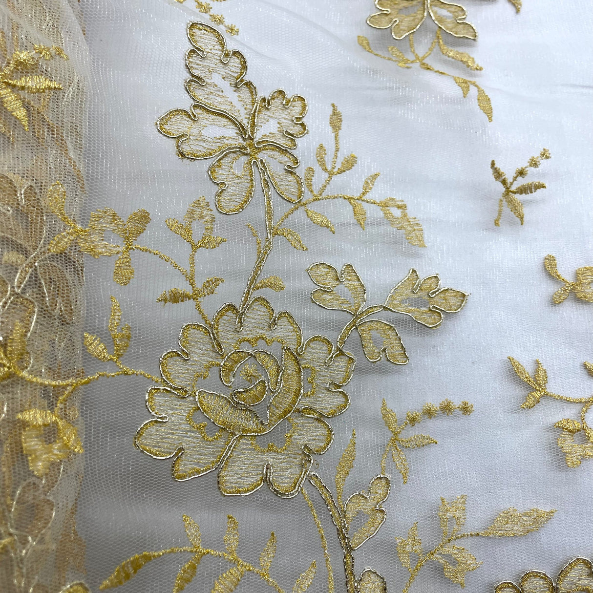 1 Yard Corded Bridal Lace Fabric Embroidered on Polyester Net Mesh for Elegant Wedding and Evening Gowns – 54"