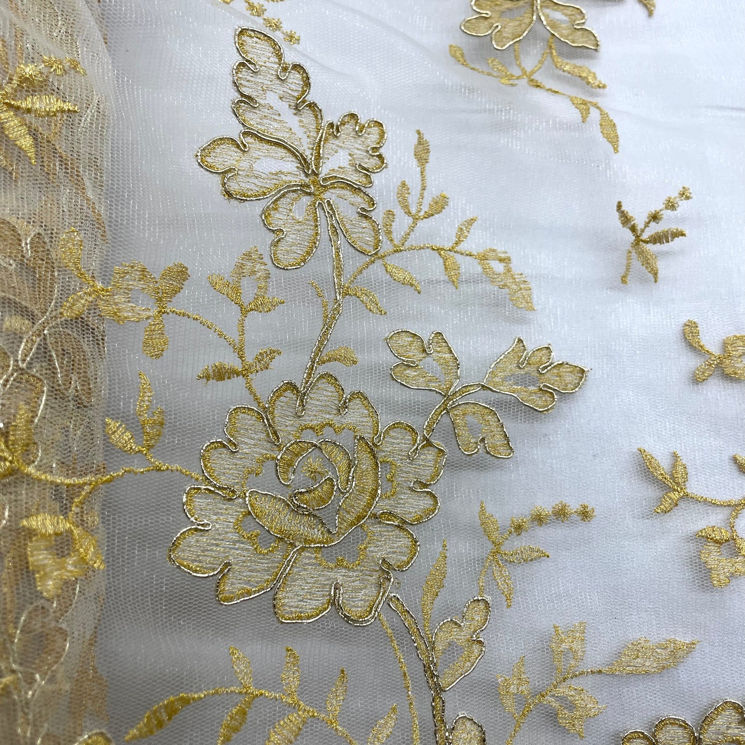 1 Yard Corded Bridal Lace Fabric Embroidered on Polyester Net Mesh for Elegant Wedding and Evening Gowns – 54"