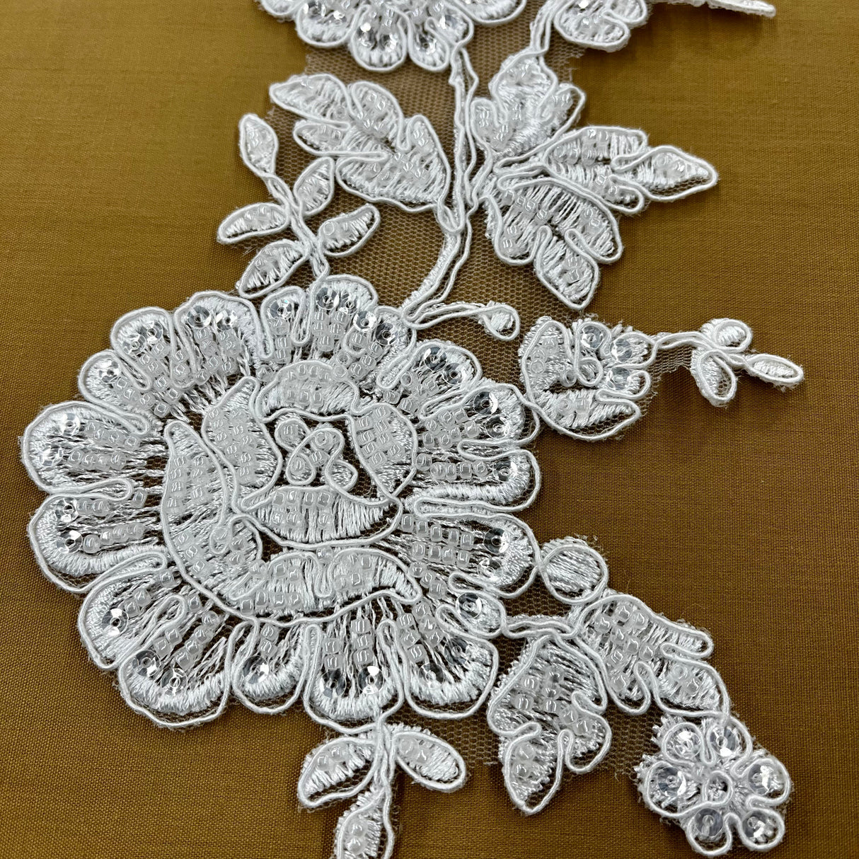 Beaded Corded Floral Lace Applique