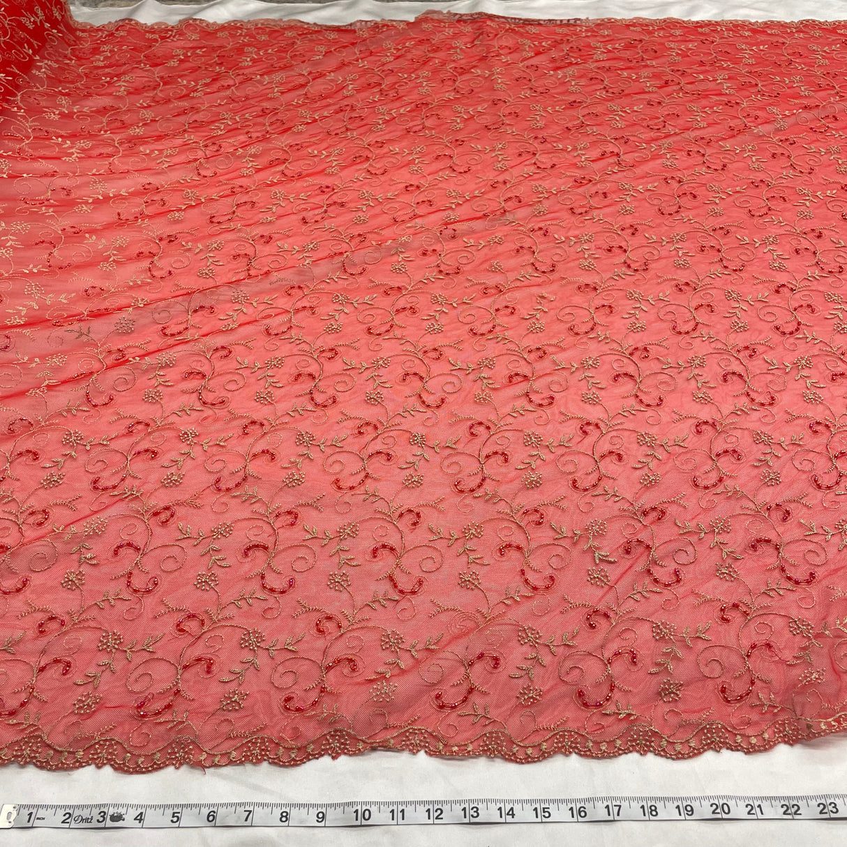 Beaded Lace Mesh Red