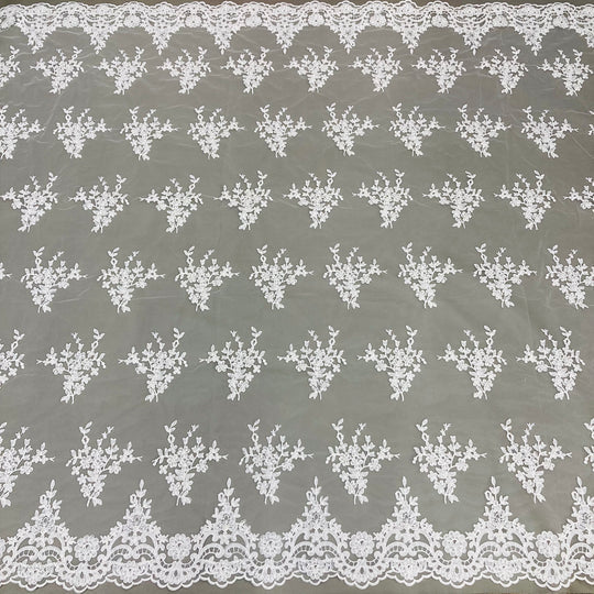 1 Yard Beaded Corded Bridal Lace Fabric Embroidered 100 Percent Polyester Net Mesh 56 inch Width