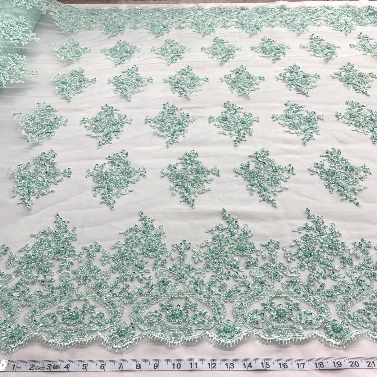 Beaded Corded Bridal Lace Sage