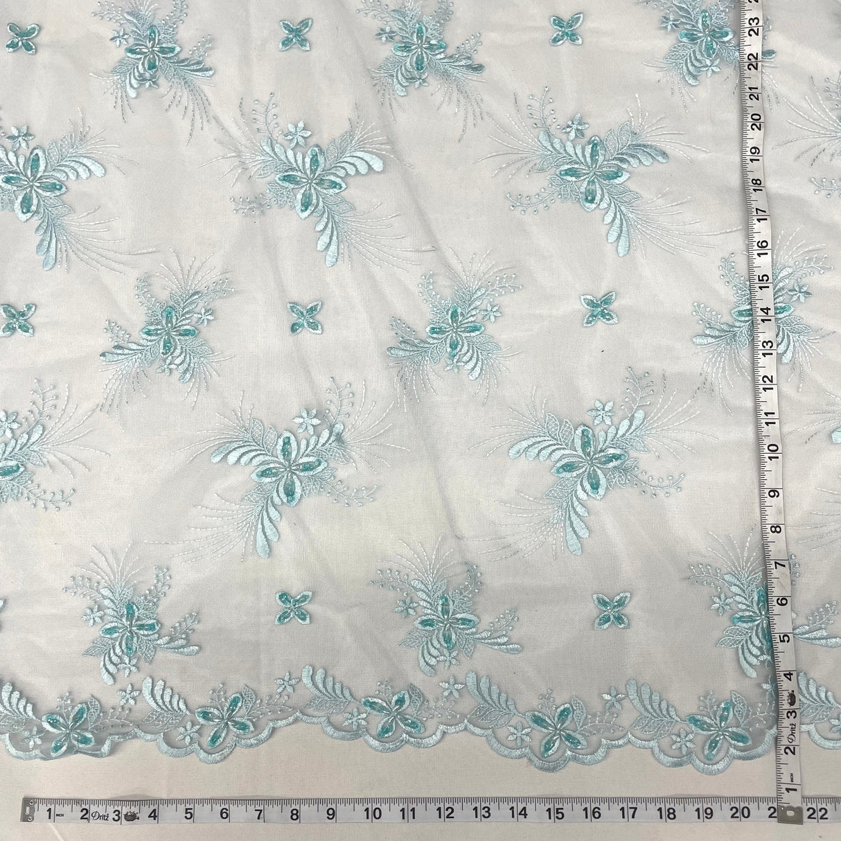 1 Yard Silver Beaded Lace Fabric Embroidered on Polyester Net Mesh for Wedding and Evening Gowns – 52"