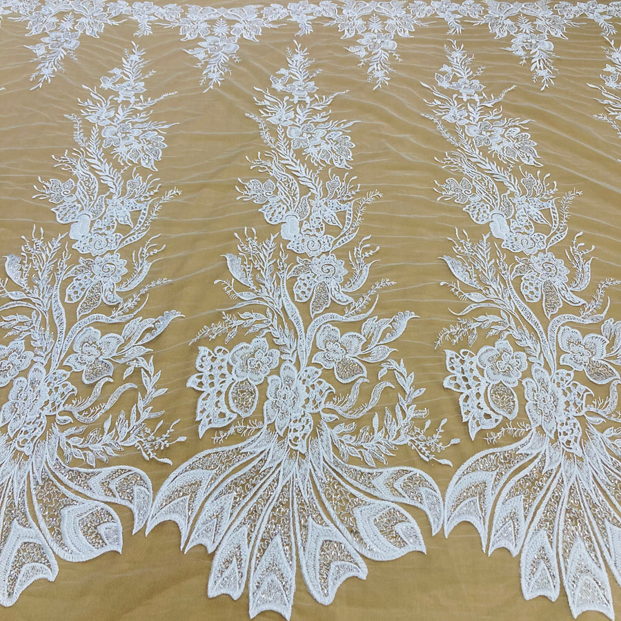 1 Yard Beaded Sequined Lace Fabric Embroidered on 100 Percent Polyester Net Mesh 50 Inch Width