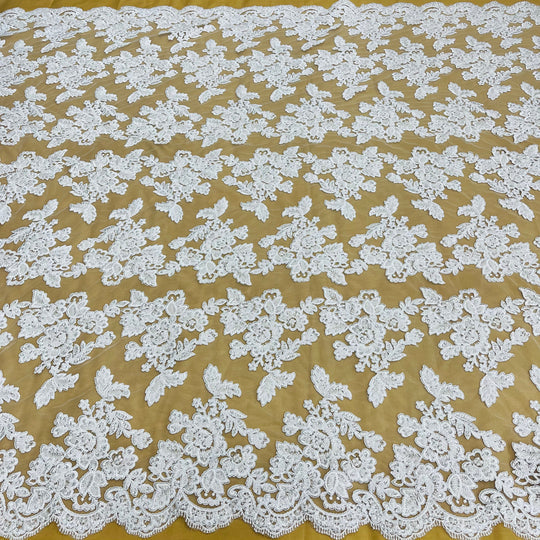 Beaded & Corded Bridal Lace Fabric Embroidered on 100% Polyester Net Mesh – Lace USA