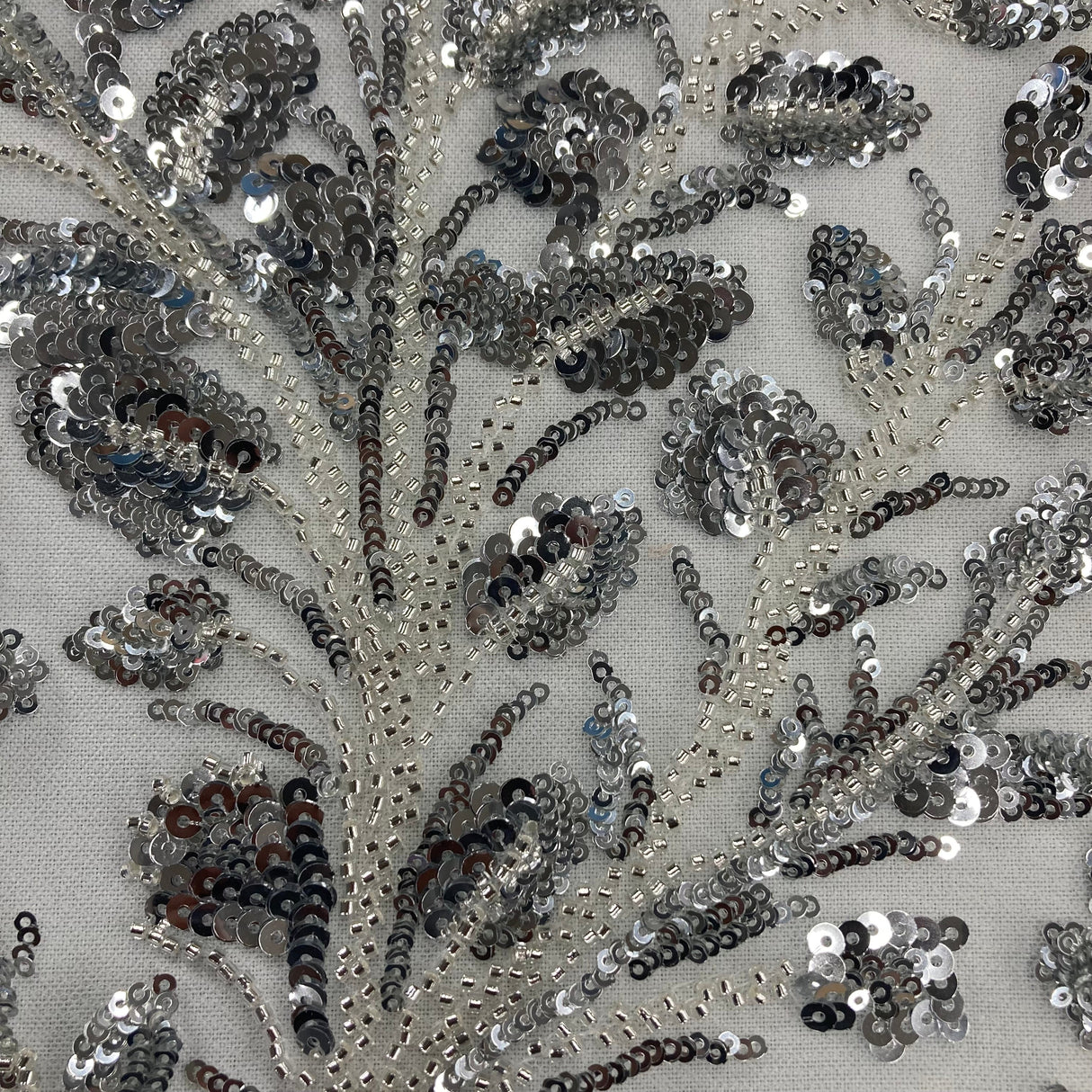 Beaded Sequined Lace Fabric on Polyester Net Mesh