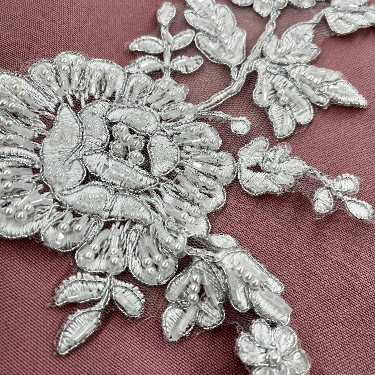 Beaded Corded Floral Lace Applique