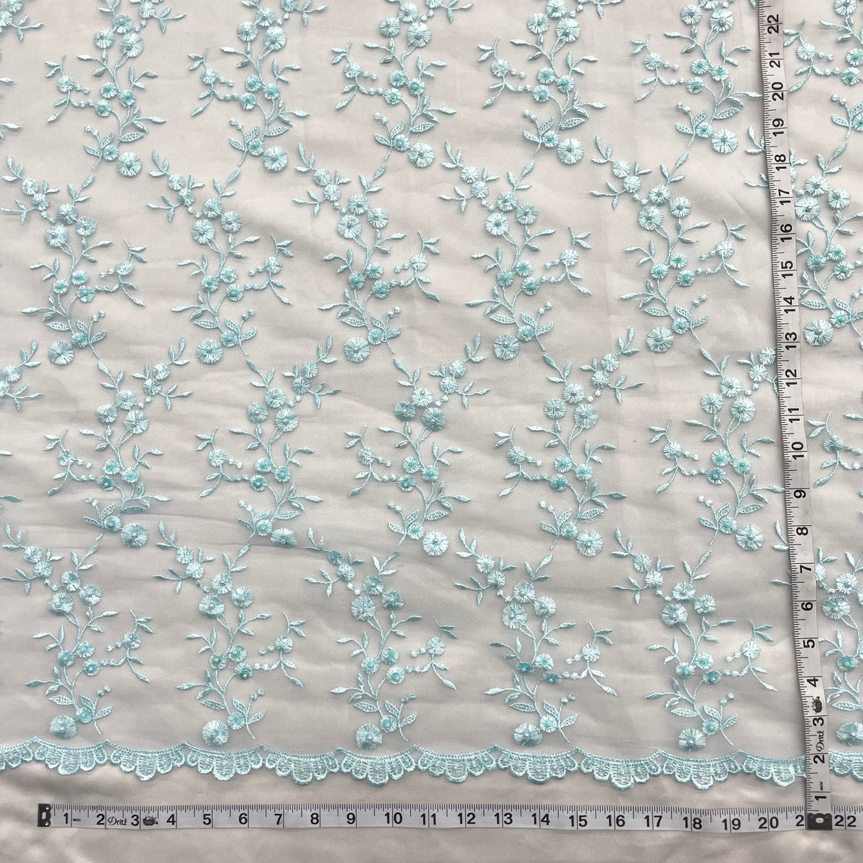 Beaded Lace Fabric on Polyester Net Mesh