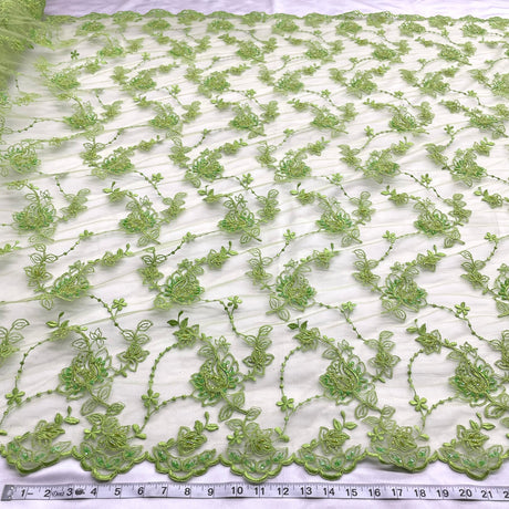 1 Yard Beaded and Corded Bridal Lace Fabric Embroidered on Polyester Net Mesh for Elegant Wedding Gowns – 50"