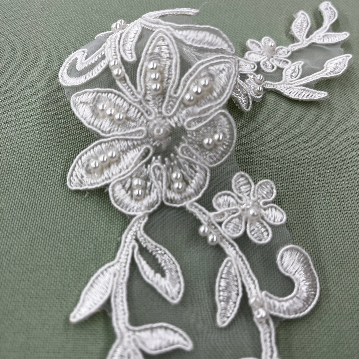 Beaded Corded Lace Applique Ivory