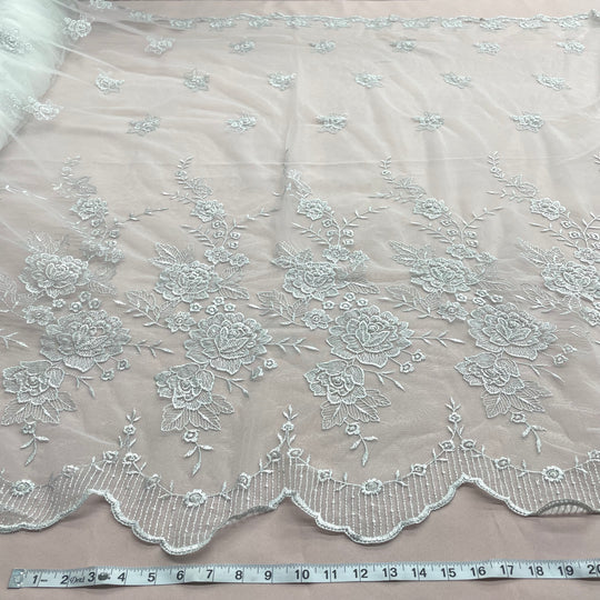 1 Yard Beaded Lace Fabric Embroidered on 100% Polyester Net Mesh | Lace USA - 30146W-BP - Fuchsia - 52" Wide