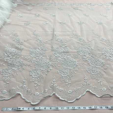 1 Yard Beaded Lace Fabric Embroidered on 100% Polyester Net Mesh | Lace USA - 30146W-BP - Fuchsia - 52" Wide