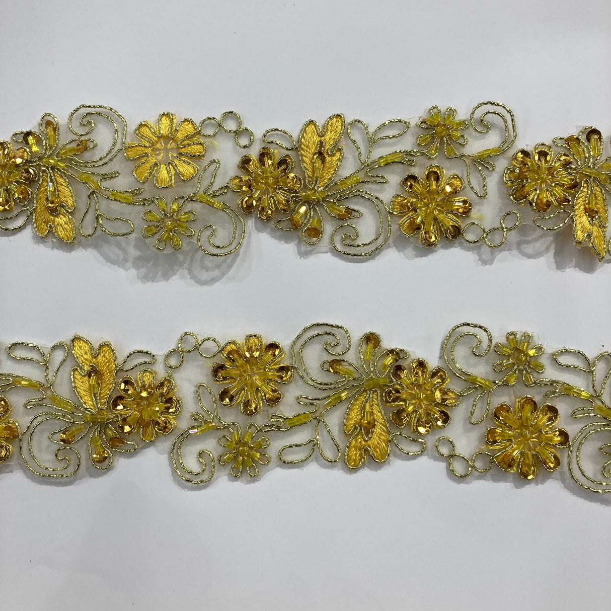 Beaded Corded Lace Trim on Polyester Organza
